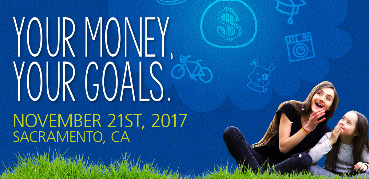 Graphic of "Your Money, Your Goals." An in-person training on November 21st in Sacramento, CA.